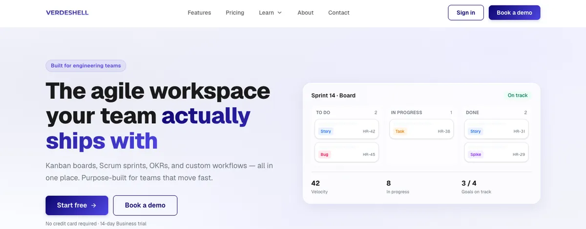 Verdeshell Flow home page: the agile workspace your team actually ships with