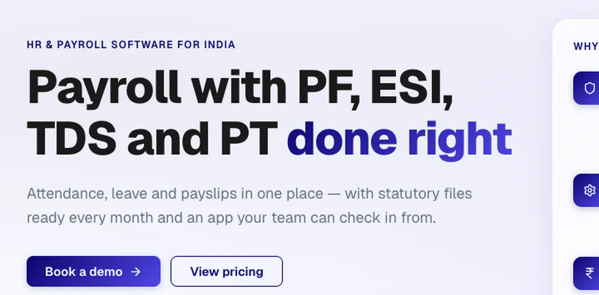 Verdeshell HRMS home page: payroll with PF, ESI, TDS and PT done right
